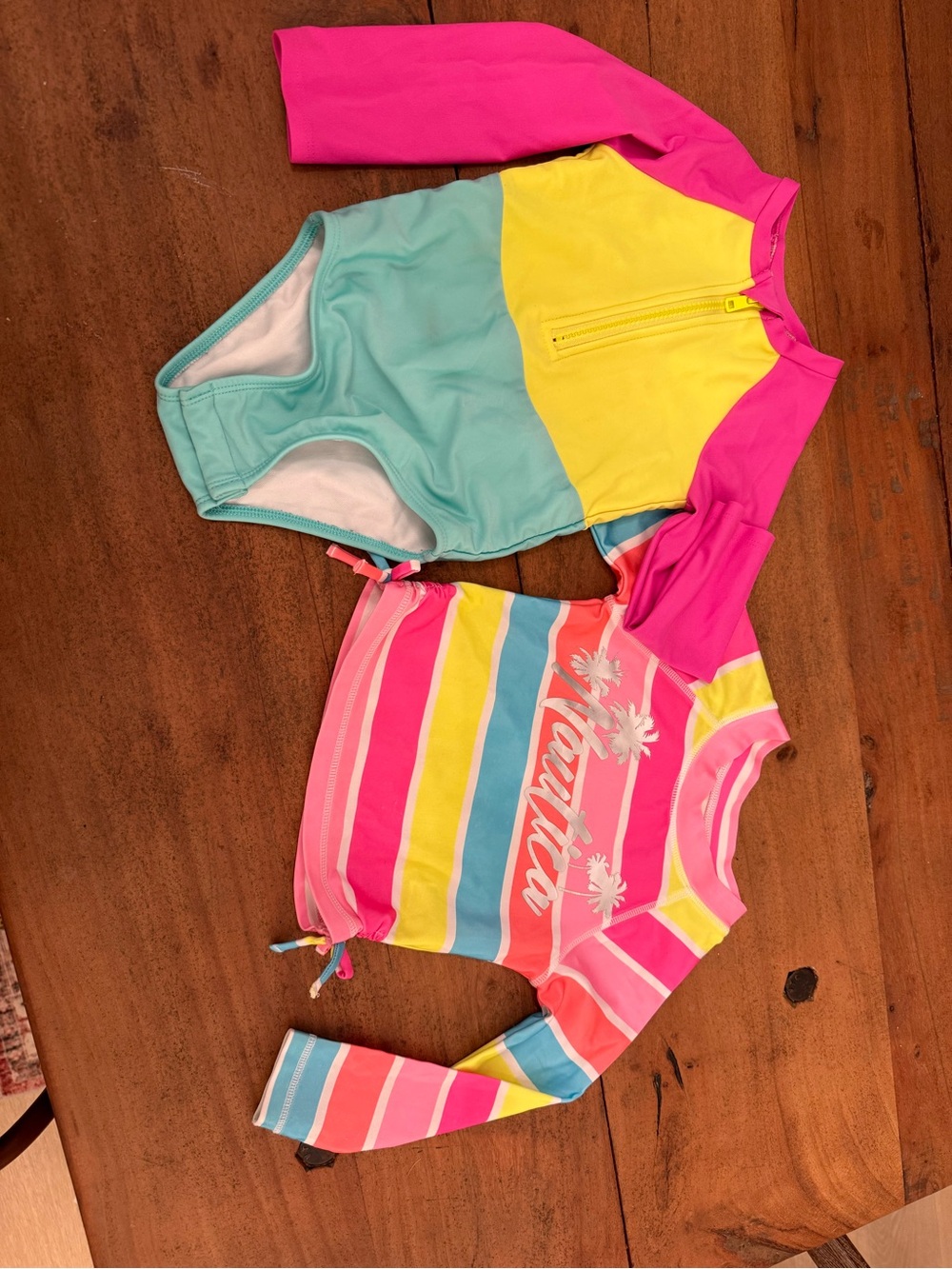 Kids Long Sleeve One-Piece Swimsuit Set - Pink, Yellow & Aqua